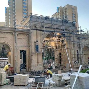 扬州 黄金麻荔枝面花岗岩小区门楼外墙干挂