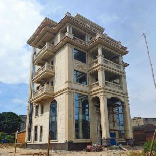 扬州 黄金麻花岗岩石材别墅外墙干挂搭配（雕花栏杆花瓶柱门楼罗马柱）