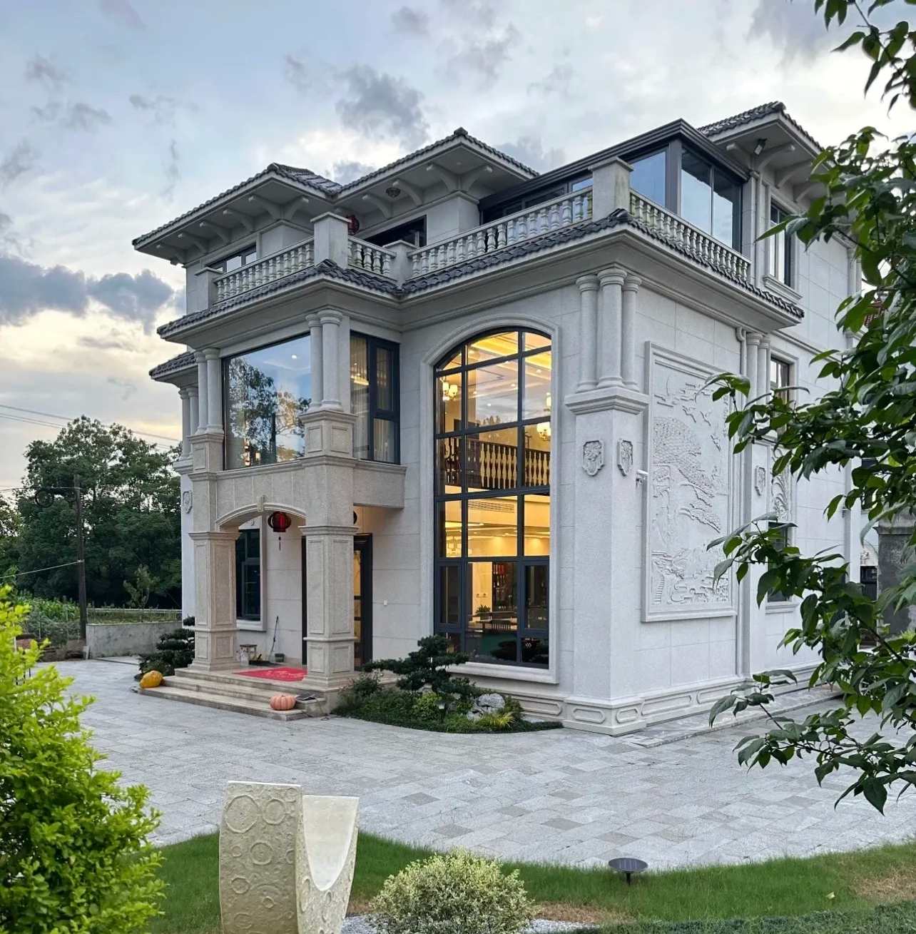 扬州 白麻花岗岩私人别墅干挂石材豪华定制