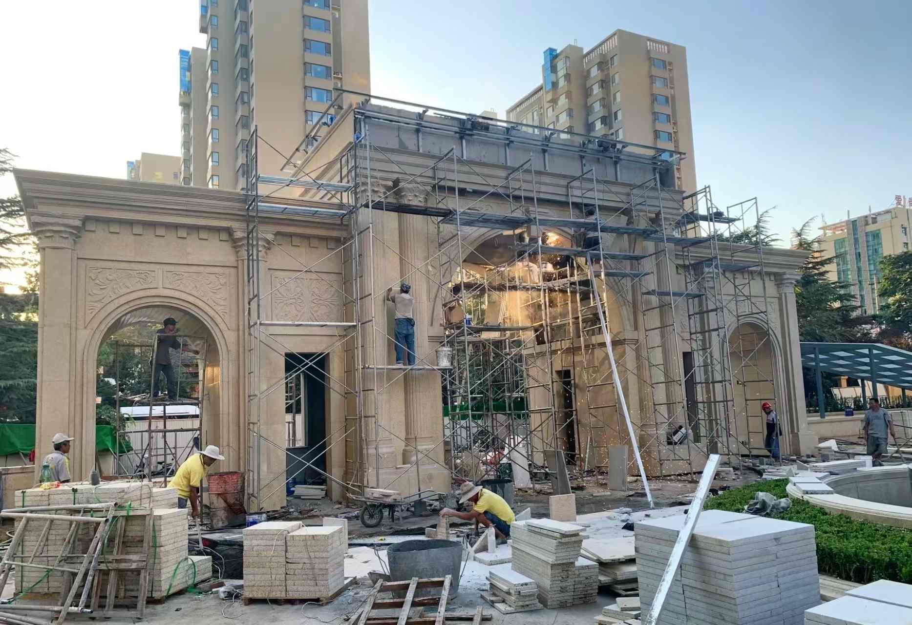 扬州 黄金麻荔枝面花岗岩小区门楼外墙干挂