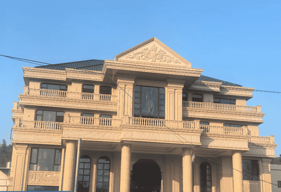 扬州黄金麻别墅外墙干挂石材效果示例