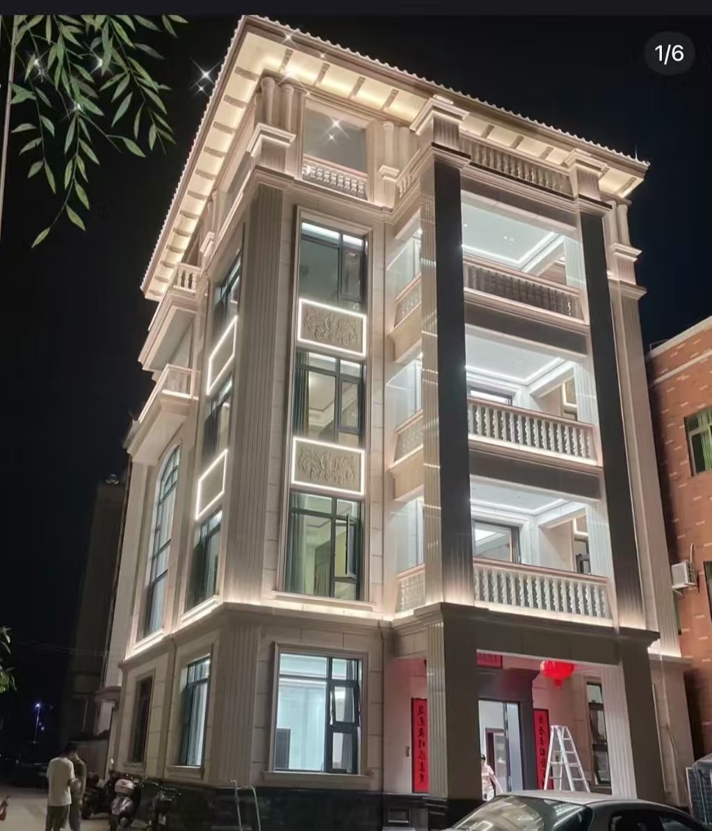 扬州 芝麻白花岗岩别墅外墙夜间效果